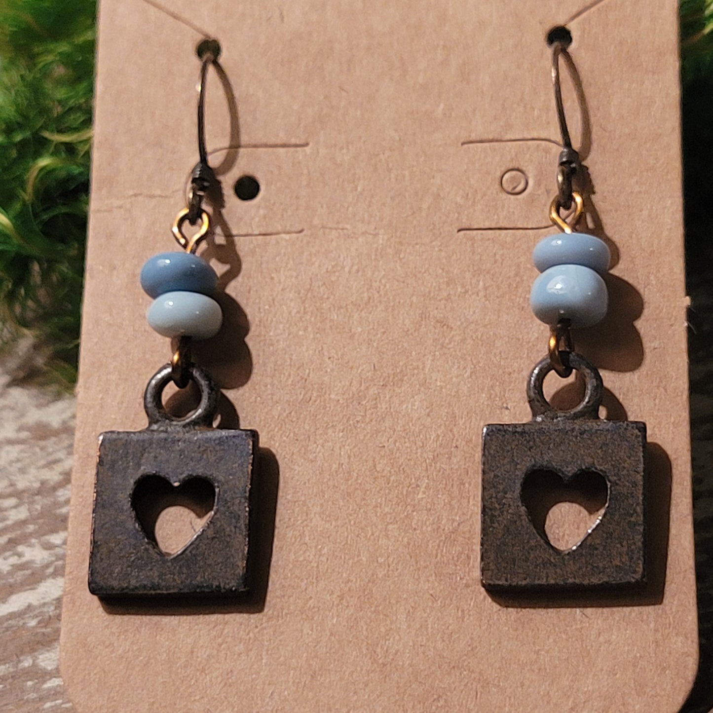 Blue Opal Rustic Heart earings