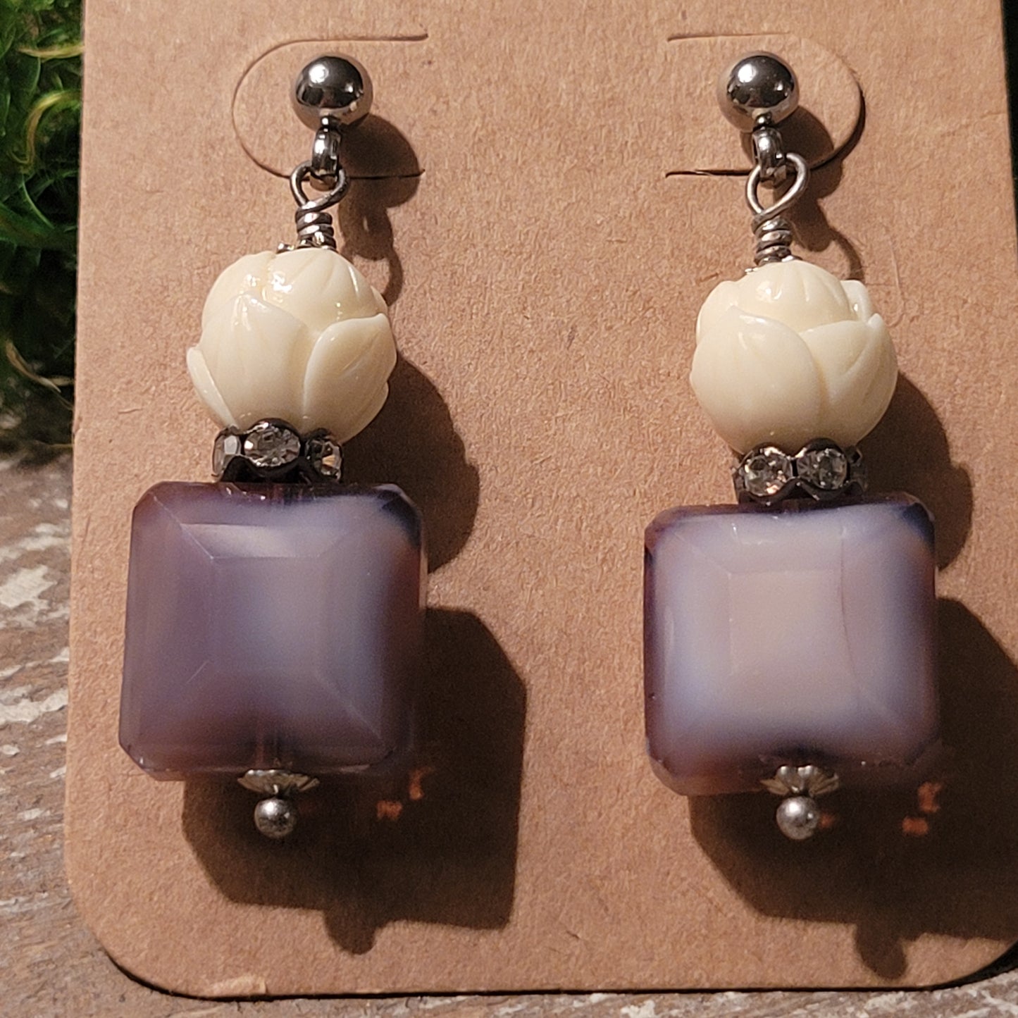 Lavender White Lotus earings