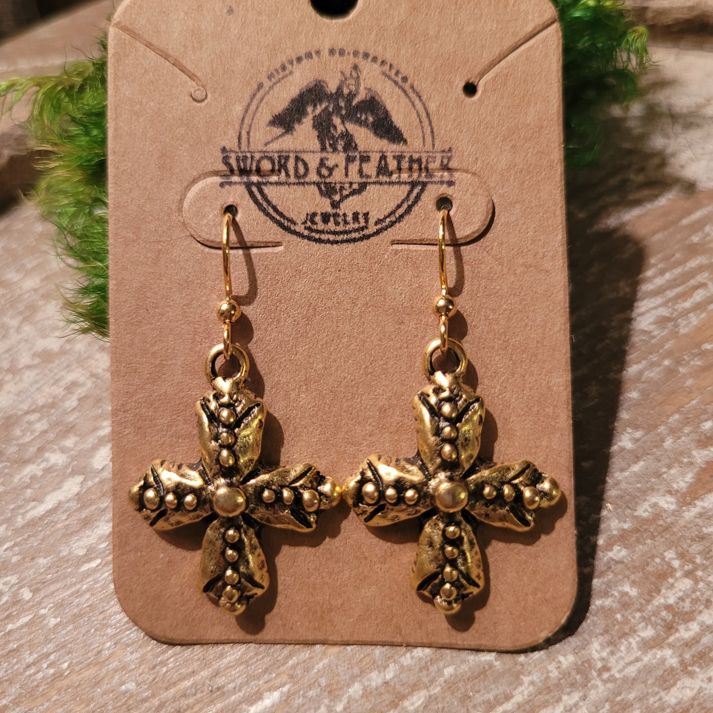 Gold Dotted Cross earings