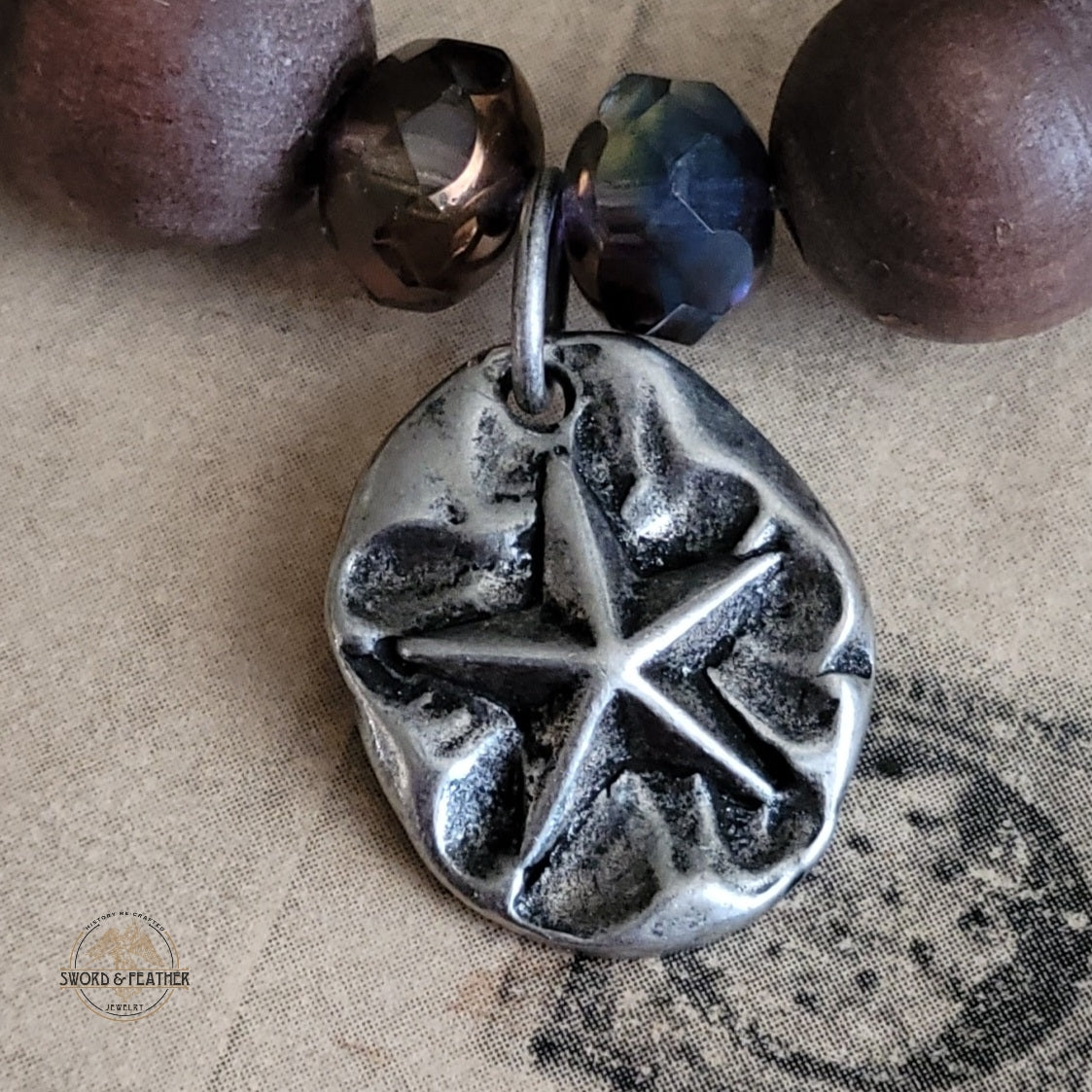 VIOLET TIDE - Bohemian style 2 bracelet set, Artisan crafted sand dollar charm, Hebrew cone bead