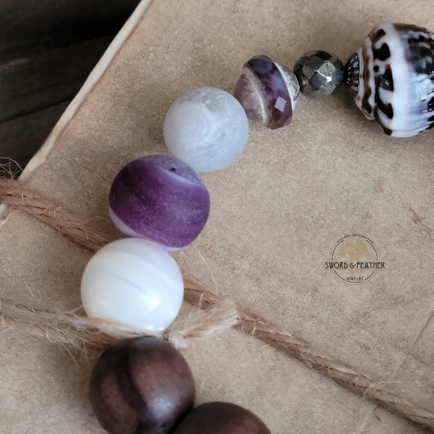 VIOLET TIDE - Bohemian style 2 bracelet set, Artisan crafted sand dollar charm, Hebrew cone bead